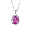 Collier en argent élégant avec un pendentif en pierre rose taille coussin et halo brillant - Ton Argent (Zircone Rouge Rose)