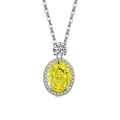 Collier avec pendentif en pierre jaune ovale entourée de diamants sur une chaîne en argent - Couleur Platine (Zircone Vert Pomme)