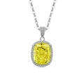 Pendentif halo avec pierre jaune de taille coussin et chaîne en argent sur fond blanc - Ton Argent (Zircone Vert Pomme)