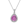 Collana da donna con grande pietra rosa taglio a pera, montatura in argento e catena - Platino (Zirconia Rosso Rosa)