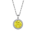 Elegant silver O-chain necklace with a large round yellow gemstone halo pendant - Platinum Color (Apple Green Zirconia)
