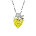Silver necklace with a large heart-shaped yellow gemstone and diamond floral pendant - Platinum Color (Apple Green Zirconia)