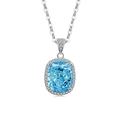 Collier avec pendentif zircon bleu taille coussin en argent sterling S925 poli - Ton Argent (Zircone Bleu Aquamarine)