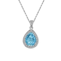 Collana con ciondolo a goccia in gemma azzurra e catenina sottile in finitura argento - Tonalità Argento (Zirconia Blu Acquamarina)