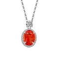 Collier en argent avec un grand pendentif rubis ovale entouré d'éclats de zircon blanc - Couleur Platine (Zircone Rouge Grenat)