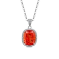 Collier avec pierre orange rectangulaire et halo pavé en argent sterling poli - Ton Argent (Zircone Rouge Grenat)