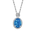 Collier élégant avec pendentif saphir bleu ovale et chaîne en argent brillant - Couleur Platine (Zircone Bleu Mer Profond)