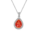 Collana con pendente a goccia arancione con cornice argentata e catena a croce sottile - Tonalità Argento (Zirconia Rosso Granata)