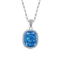 Collier élégant en argent avec pendentif aigue-marine taille coussin et halo de diamants - Ton Argent (Zircone Bleu Saphir)
