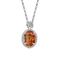 Collier en argent avec pendentif ovale en pierre orange entouré de cristaux blancs - Couleur Platine (Zircone Champagne)