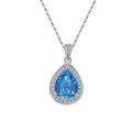 Collana d'argento con pendente a pera in gemma blu scuro e dettagli con texture a raggiera - Tonalità Argento (Zirconia Blu Zaffiro)