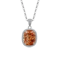Collier en argent avec pierre orange taille coussin et sertissage halo scintillant - Plaqué Platine (Zircone Champagne)