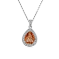 Collana con pendente ambra a goccia, montatura argentata a raggiera e zirconi chiari - Placcato Platino (Zirconia Champagne)