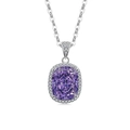 Pendentif en argent avec pierre violette taille coussin et halo de diamants - Ton Argent (Zircone Violette)