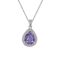 Elegante ciondolo con gemma viola a goccia e catena in argento con finitura lucida - Tonalità Argento (Zirconia Viola)