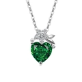 Silver necklace featuring a green heart-shaped gemstone and crystal floral pendant - Platinum Color (Emerald Green Zirconia)
