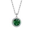 Silver emerald green halo necklace featuring a round cut gemstone with crystal surround - Platinum Color (Emerald Green Zirconia)