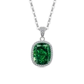 Collier en argent avec pendentif émeraude taille coussin et halo de diamants - Silver Tone (Emerald Green Zirconia)