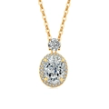Collier en or avec pendentif halo ovale et pierre ronde sur chaîne à maillons - Or 18K (Zircon Blanc)