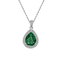 Elegante collana in argento con una pietra preziosa a goccia verde smeraldo e catena lucida - Silver Tone (Emerald Green Zirconia)