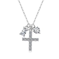 Halskette aus S925 Sterlingsilber mit Kreuz-, Herz- und Rechteck-Kristallanhängern - Kreuzanhänger (PXZ517) / 925er Silber / Platin