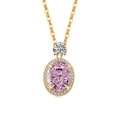 Collier en or avec un pendentif ovale rose entouré de cristaux blancs sertis en halo - Couleur Or 18K (Zircone Rose)
