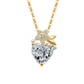 Elegant gold heart crystal pendant necklace with small flower and pearl accents - 18K Gold Plated (White Zirconia)