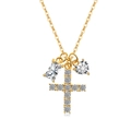 Vergoldete S925 Silberkette mit Herz-Zirkonia, Baguette-Stein und Kreuzanhänger - Kreuzanhänger (PXZ517) / 925er Silber / 18K-Gold