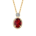 Élégant collier en or avec un rubis ovale entouré d'un halo de diamants étincelants - Couleur Or 18K (Zircone Rouge Rubis)