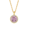 Classic round gold pendant necklace featuring a pink zircon center and white diamonds - 18K Gold Color (Pink Zirconia)
