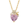 Romantic heart pendant necklace with pink crystal, flower petals and a small pearl - 18K Gold (Pink Zirconia)