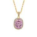 Collier avec pierre rose taille coussin et halo de diamants sur chaîne dorée - Plaqué Or 18K (Zirconium Rose)
