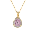 Elegante catenina dorata con ciondolo a goccia in pietra rosa e corona di diamanti - Placcato Oro 18K (Zirconia Rosa)