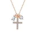 Roségoldene S925-Silberkette mit Kreuz und herzförmigen Zirkonia-Anhängern - Kreuzanhänger (PXZ517) / 925er Silber / Roségold