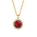Luxury 18K gold necklace featuring a round red gemstone pendant with zircon halo - 18K Gold Color (Ruby Red Zirconia)