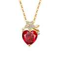 Elegant gold pendant necklace with red heart gemstone, pearl and floral accents - 18K Gold Color (Ruby Red Zirconia)