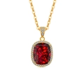 Collier doré avec une grande gemme rouge taille coussin et contour de diamants pavés - Plaqué Or 18K (Zirconium Rouge)