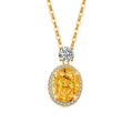 Collier en or élégant avec pendentif en pierre jaune ovale et halo de diamants étincelants - Couleur Or 18K (Zircone Jaune Doré)