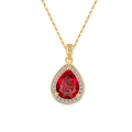Elegante collana in oro con ciondolo a rubino rosso a forma di pera e alone di diamanti - Placcato Oro 18K (Zirconia Rossa)