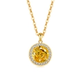 Golden halo pendant necklace featuring a large round yellow crystal and white diamonds - 18K Gold Color (Golden Yellow Zirconia)