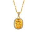 Collier en or avec pierre jaune taille coussin et halo de petits diamants blancs - Ton Or 18K (Zircone Jaune d'Or)