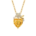 Exquisite gold necklace featuring a heart-shaped yellow gemstone with leaf and pearl accents - 18K Gold Color (Golden Yellow Zirconia)