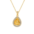 Elegante collana d'oro con pietra gialla a forma di pera e alone di diamanti radiosi - Colore Oro 18K (Zirconia Dorata)