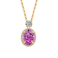 Collier en or exquis avec pendentif en pierre rose ovale et diamants blancs étincelants - Couleur Or 18K (Zircone Rose Rouge)