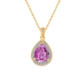 Elegante collana in oro con ciondolo a goccia in gemma rosa e contorno di diamanti - Placcato Oro 18K (Zirconia Rosa Rossa)
