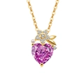 Elegant gold heart necklace with purple zircon stone, small pearl and floral accents - 18K Gold Plated (Rose Red Zirconia)