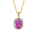 Élégant collier doré avec une grande pierre rose taille coussin et halo de diamants - Ton Or 18K (Zircone Rouge Rose)