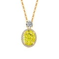 Collier de luxe en or avec pendentif ovale en pierre jaune et bordure halo diamantée - Couleur Or 18K (Zircone Vert Pomme)