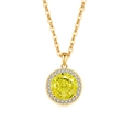Gold O-chain necklace featuring a round yellow gemstone pendant with white diamond halo - 18K Gold Color (Apple Green Zirconia)