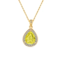 Collana in oro con gemma gialla a goccia e alone di diamanti bianchi brillanti - Tonalità Oro 18K (Zirconia Verde Mela)